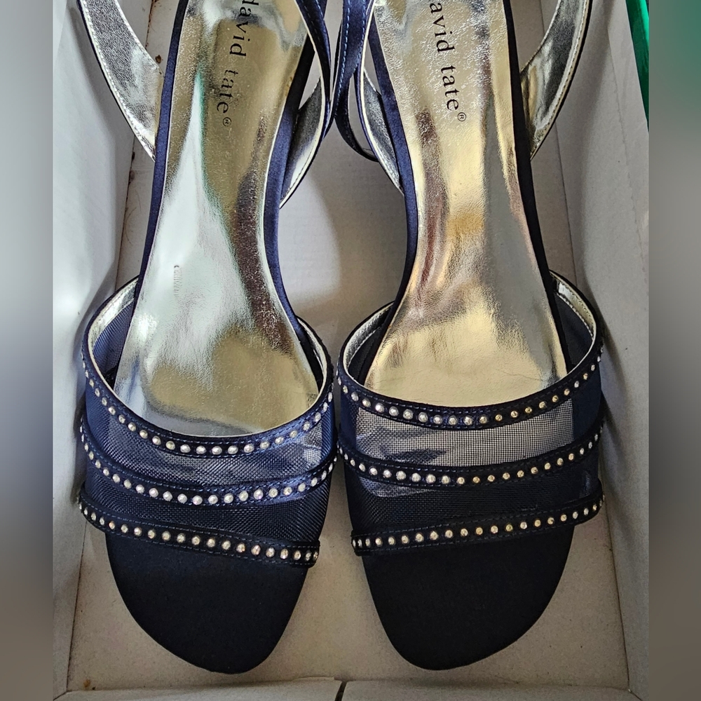 Shoes Navy Blue Satin with rhinestones size 11